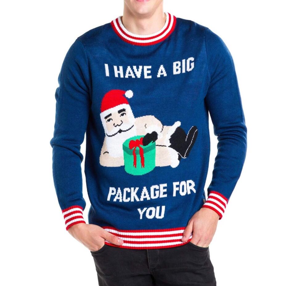 Tipsy Elves Men’s “I Have a Big Package For You” Funny Christmas Sweater Size M